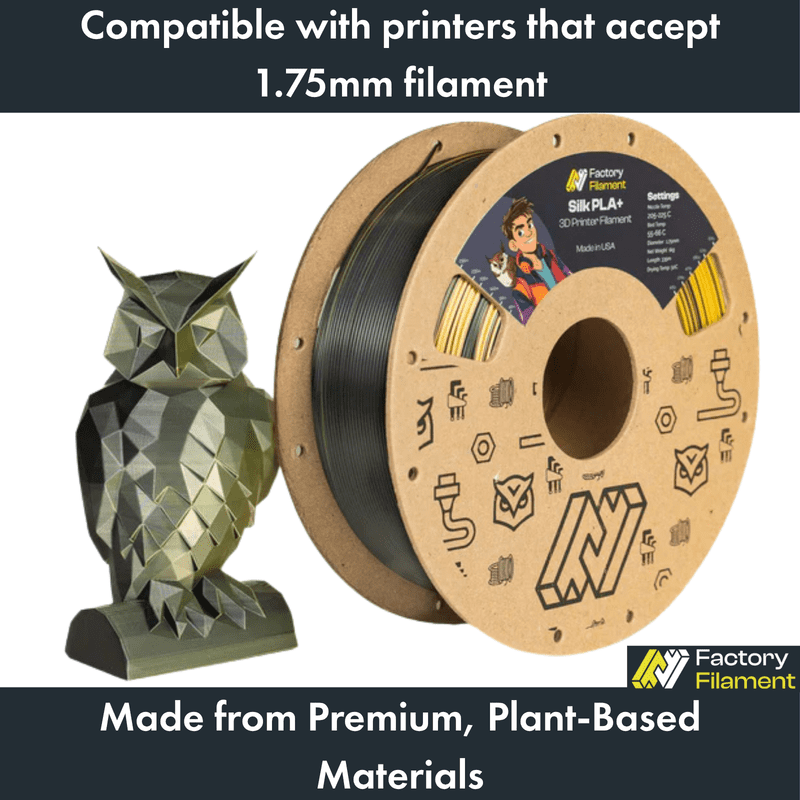 1.75mm Dual Color Silk Black + Gold PLA 3D Printer Filament, 1 KG Spool, Dimensional Accuracy +/- 0.02 mm, Dual Color 3D Printing Filament