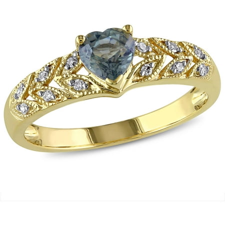 Tangelo 5/8 Carat T.G.W. Green Sapphire and Diamond-Accent 10kt Yellow Gold Heart Ring