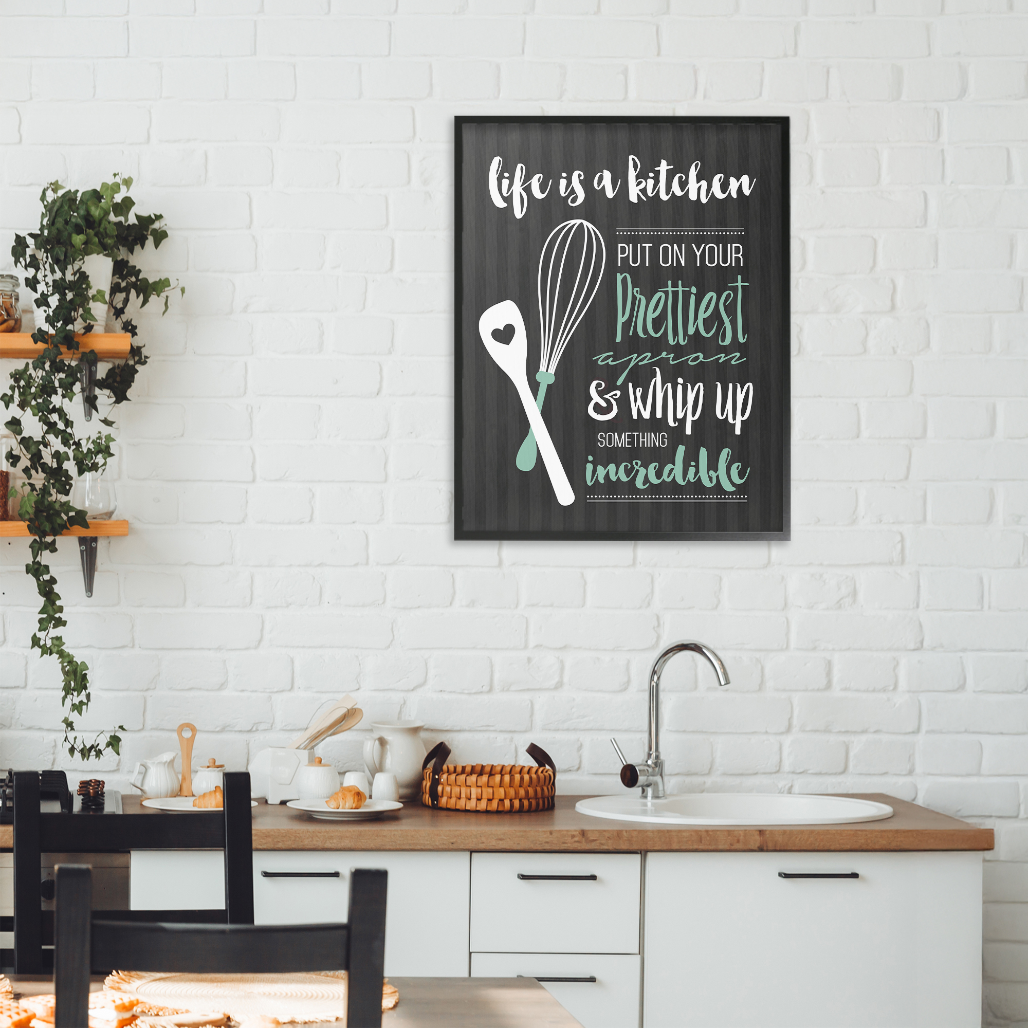 Life Is A Kitchen Motivational Black Framed Giclee Art, design by Lettered and Lined