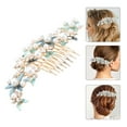 thumbnail image 2 of GAXIRE Peineta con forma de flor, horquillas de perlas, tiaras de boda, pinzas para el cabello con diamantes de imitación, tocado elegante, tocado de aleación para mujer, novia, color verde, 2 of 6