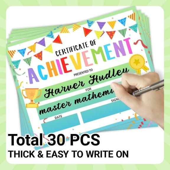 30 Colorful Flag Certificate of Achievement Completion Award Recognition Stationery Paper 9.8"x7.8" Blank Student Activities Award Preschool Kindergarten Graduation Diploma Certificates