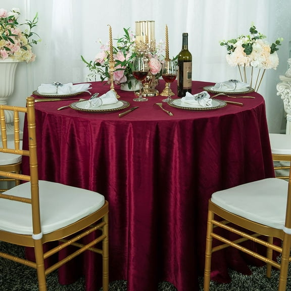 Wedding Linens Inc. Wholesale 108" Round Seamless Italian Velvet Tablecloth - Burgundy