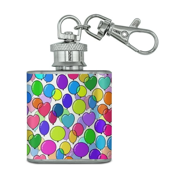 Colorful Balloons Pattern Stainless Steel 1oz Mini Flask Key Chain