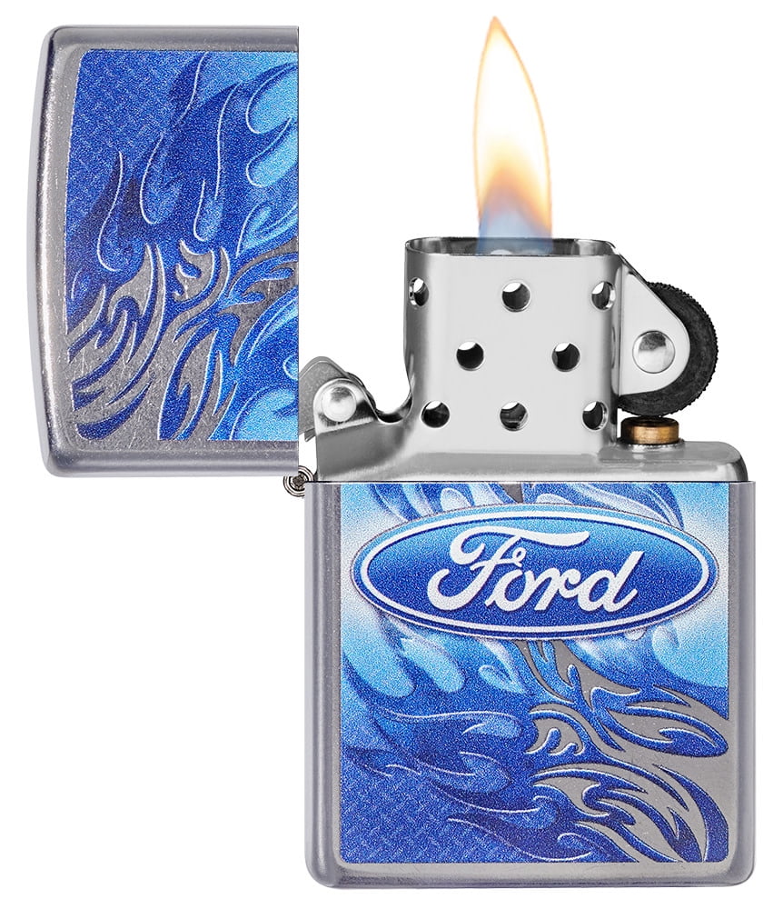 Zippo Ford Blue Flame Script in Oval Logo Street Chrome Pocket Lighter