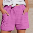 thumbnail image 4 of LEKODE Cotton Linen Shorts for Women Bermuda Gauze Elastic Waist Casual Short Relaxed Summer Fashion Clothes with Pockets Hot Pink L, 4 of 7