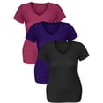 thumbnail image 5 of Essential Basic Women's Short Sleeve T Shirt V Neck Tee Value Set (3Pk, Fuschia, Purple, Black, XX-Large), 5 of 6
