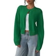 thumbnail image 1 of ManxiVoo Cardigan Court à Boutons pour Femme en Tricot Côtelé à Manches Longues Col Ras du Cou Haut de Maille Décontracté Taille TG Vert, 1 of 7