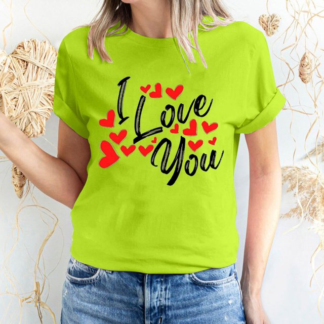 Pisexur Valentines Day T-shirt Top T-shirt à Manches Courtes Imprimé Amour de la Saint-Valentin pour Femmes, Col Rond