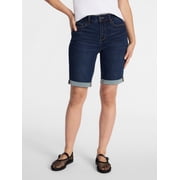 Time and Tru Women's Mid Rise Denim Bermuda Shorts, 10" Inseam, Sizes 0-22
