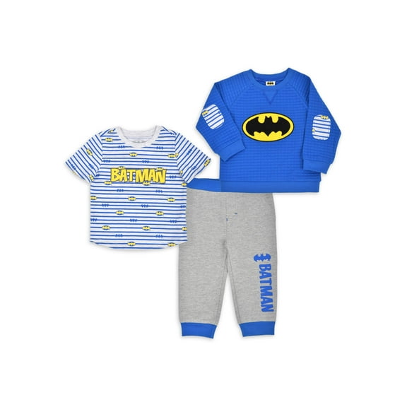 Batman Baby Boy Outfit Set Fleece Long Sleeve Crew, T-Shirt, and Pants, 3pc