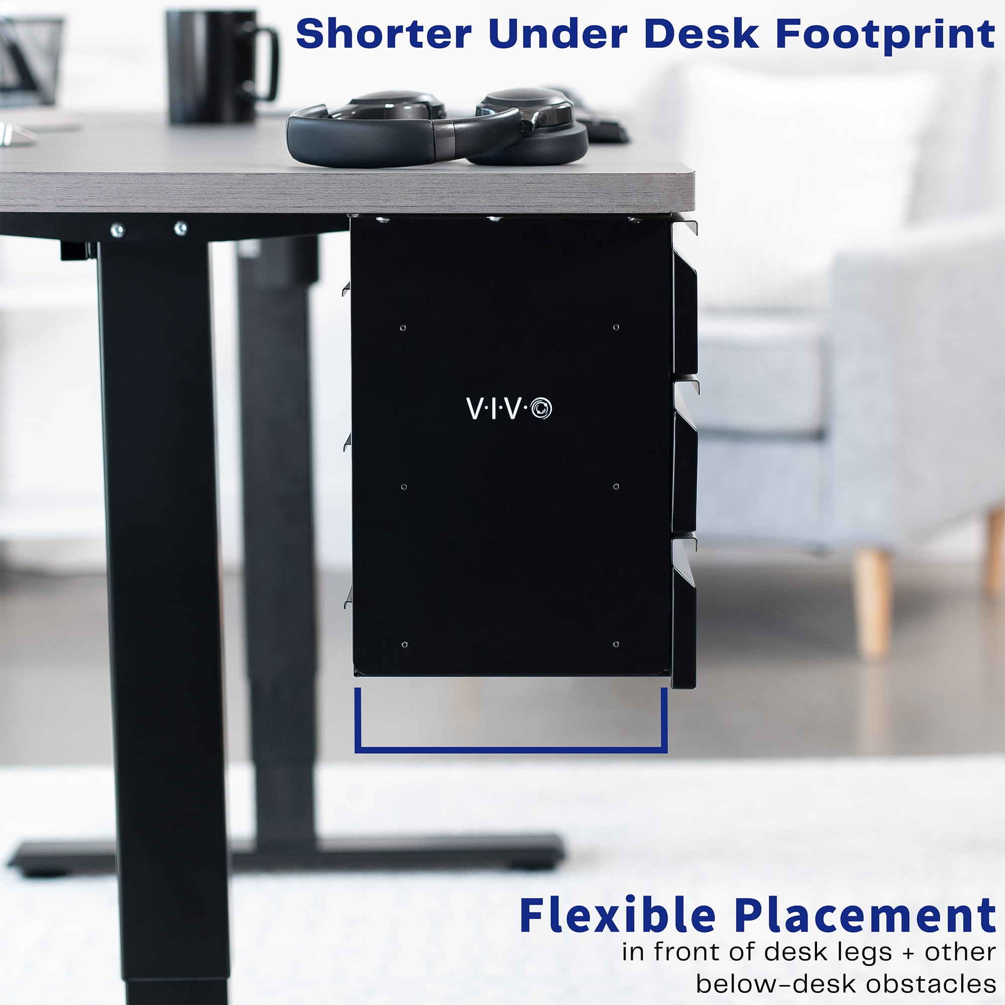 VIVO Black 3 Level 16" Pull Out Under Desk Storage Drawer Set