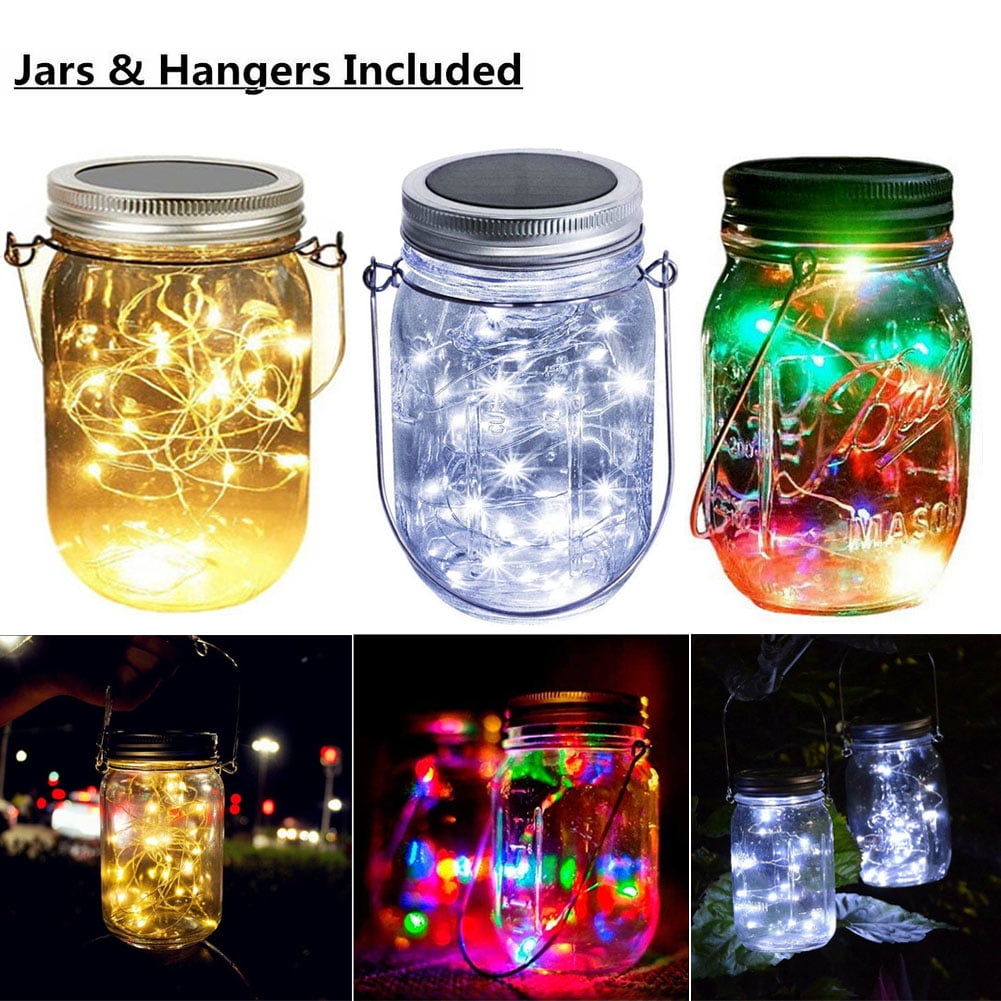 2 Pack Solar Mason Jar Lid 10 LED Mason Jar Fairy Light Color Changing w/ Hanger 