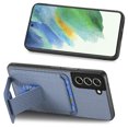 thumbnail image 3 of Magnetic Carbon Fiber Case for Samsung Galaxy S21 FE with Holder Kickstand, Fiber Texture Wallet Phone Case with Card Holder Durable Military Grade Protection Cover for Galaxy S21 FE, Blue, 3 of 10