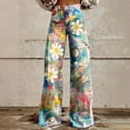 thumbnail image 2 of yunLCZ Womens Dress Pants Wide Leg Pants Woman High Waist Floral Patterned Pants Lightweight Loose Fit Casual Colorful Trouser Imitation Jeans Office Slacks, 2 of 4