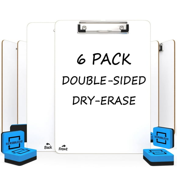 Dry Erase Clipboards Pack Of 6, Durable Double-Sided 9""X12"" White Clipboard With 6 Dry Erase Erasers, White Board Clipboard With Low Profile Clip For School, Classroom And Home Use
