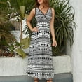 thumbnail image 5 of Maxi Dress White And Black Ethnic Dress Female Vintage Print Vintage V Neck Sleeveless Aesthetic Printed Bohemia Long Dresses, 5 of 7