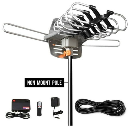 Amplified Digital HD TV Indoor Outdoor Antenna for 2 TVs Support, 360° Rotation with Wireless Remote Control, 150 Miles Long Range, 33ft Coax Cable, UHF/VHF