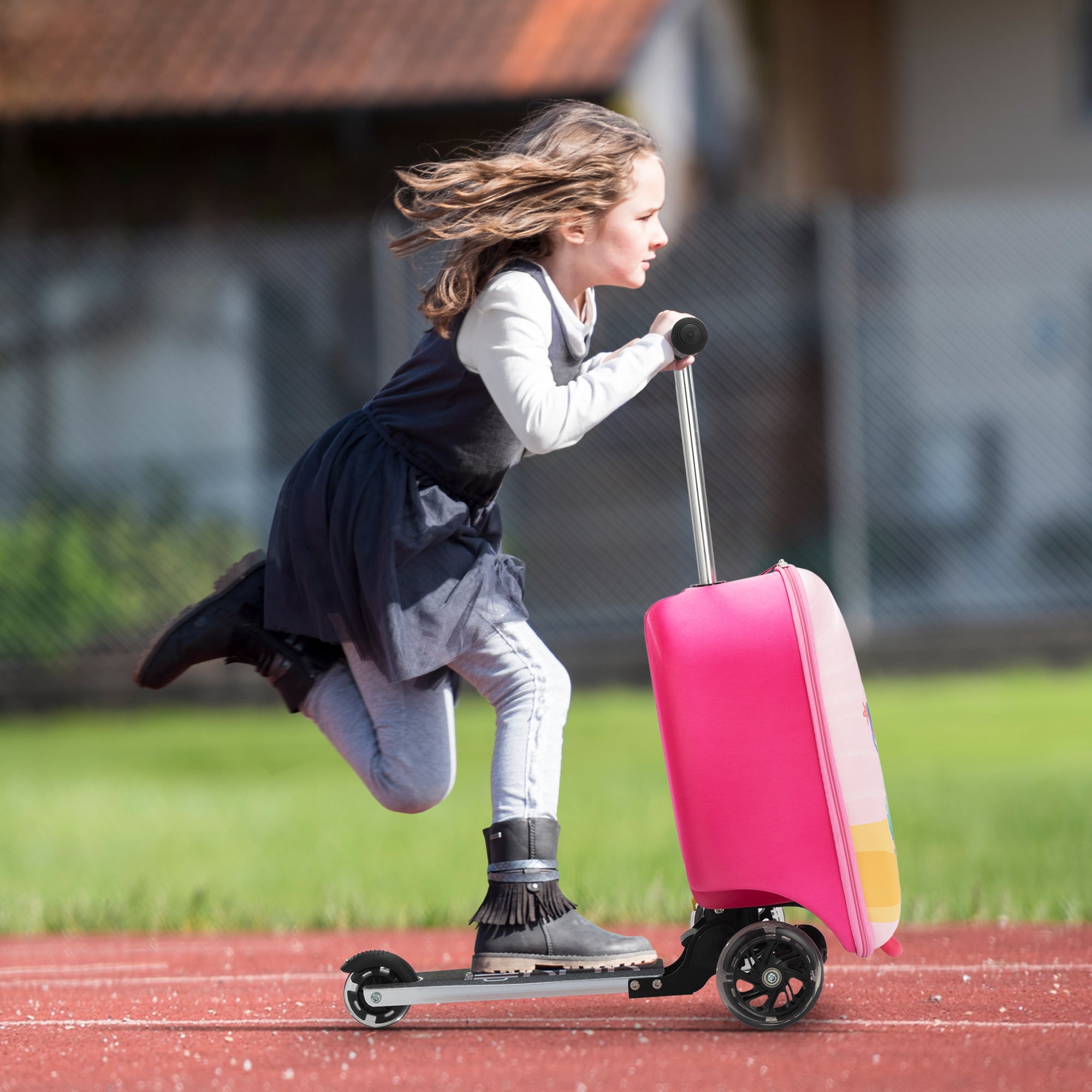 Tobbi Scooter Suitcase, Kid Carry on Luggage Scooter, Children Ride on Luggage for Girls, Pink