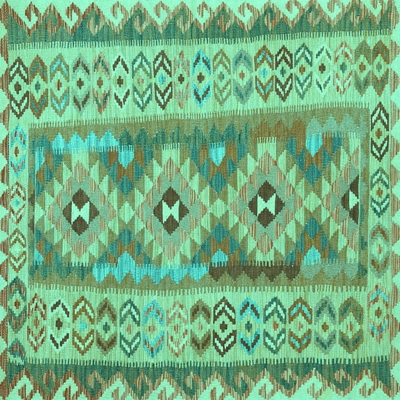 Ahgly Company Indoor Square Southwestern Turquoise Blue Country Area Rugs, 3' Square