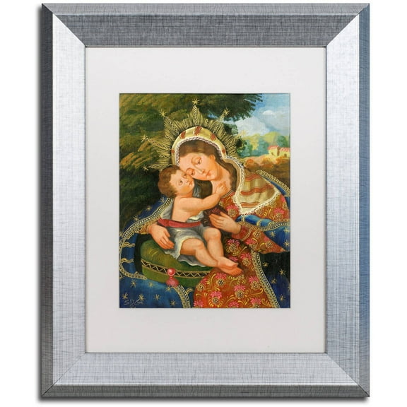 Trademark Fine Art "The Virgin and Son III" Canvas Art by Masters Fine Art, White Matte, Silver Frame