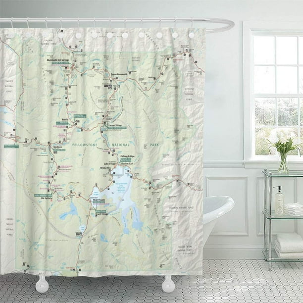CYNLON National Yellowstone Map Park Wyoming Bathroom Decor Bath Shower