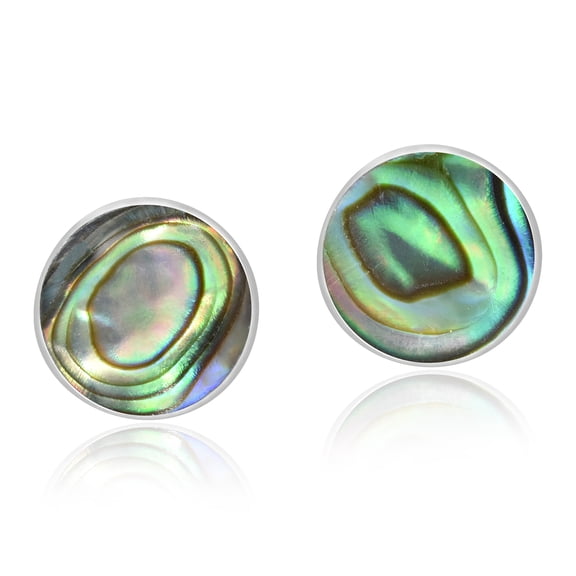 Cute Inlay Abalone Shell Round .925 Sterling Silver Push Back Earrings