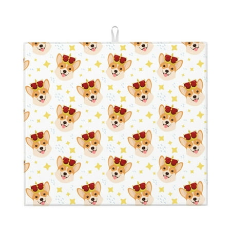 

Lukts Funny Corgi Print Ultra Water Dish Drying Mat Slip Resistant Pad for Sink Dishes or Under Rack Kitchen Counter Accessories