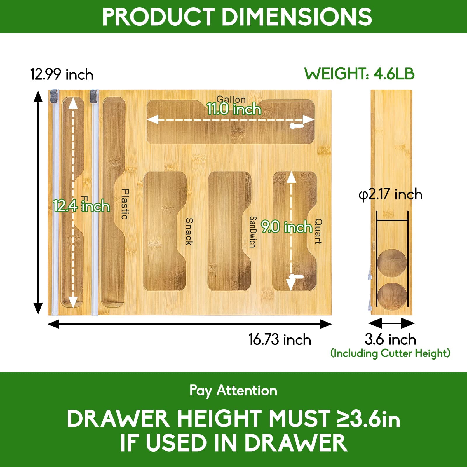 Ziplock Bag Organizer with Cutter w/ Foil&Plastic Wrap Dispenser for  Drawer/Wall