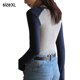 thumbnail image 2 of Camisetas de manga larga o corta a rayas con bloques de color para mujer, blusas casuales y cómodas, blusas de talla grande, 2 of 6