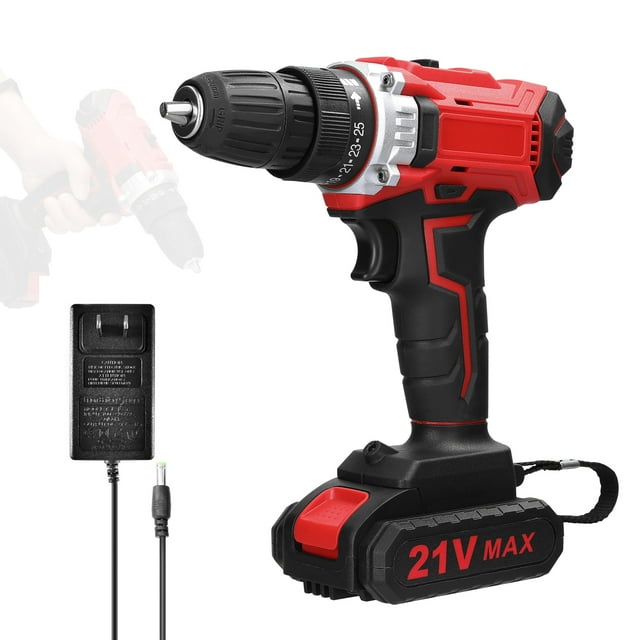 Amdohai Perceuse Électrique Domestique Multifonction 21V 2 Vitesses Contrôle Régulation de Vitesse en Continu Modes de Rotation Réglage 25 Vitesses de Couples Perceuse au Lithium Réglable