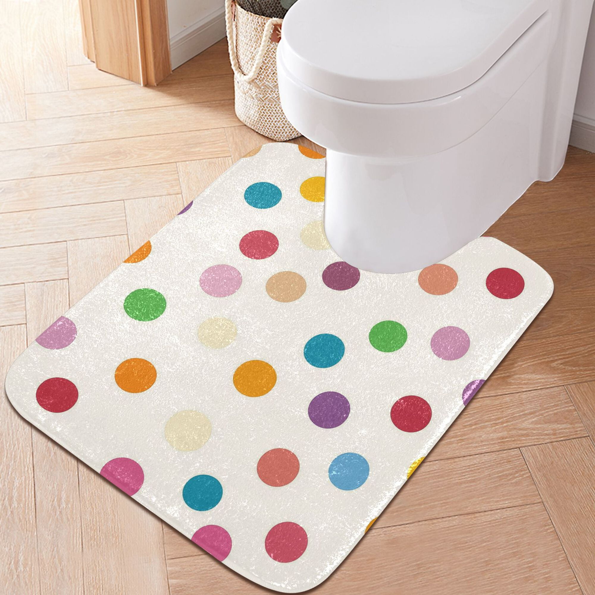 Yayeee Bath Rugs for Bathroom Floor Non Slip Non Skid Contour Soft Absorbent Polka Dot Machine Washable Mat