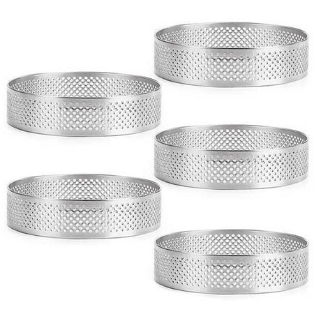 

5Pcs Circular Tart Rings with Holes Stainless Steel Fruit Pie Quiches Cake Mousse Mold Kitchen Baking Mould 9cm