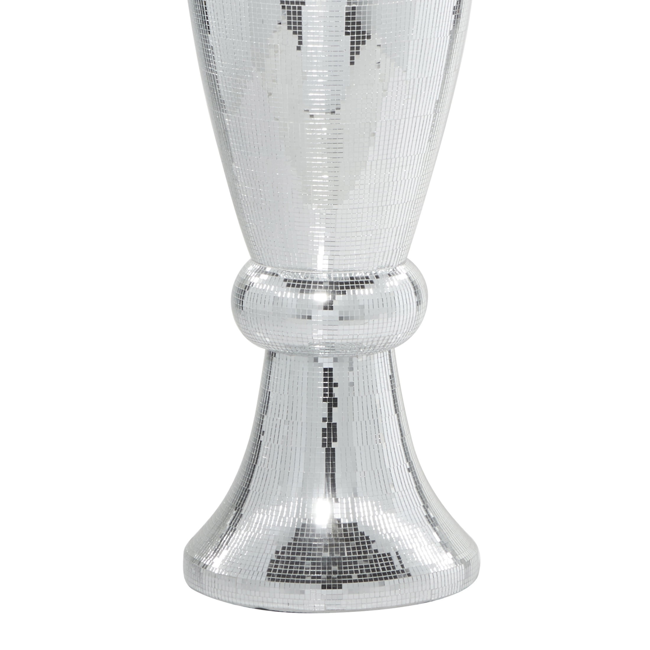 DecMode 48" Tall Champagne Flute Shape Silver Polystone Vase with Mosaic Mirror Inlay