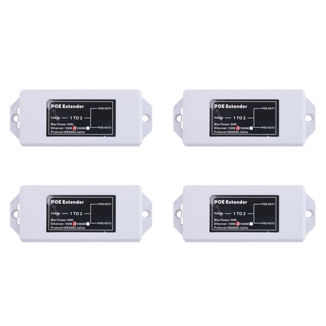 4X 1 to 2 Port POE Extender 100Mbps IEEE 802.3Af/At Standard 48V for NVR IP Camera POE Extend 100 Meter for POE Range