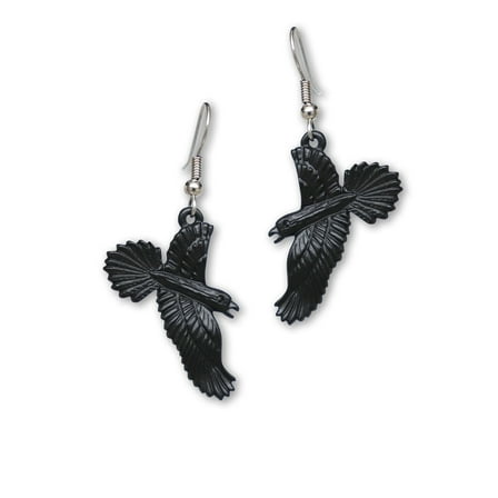 Gothic Black Raven Black Crow Dangle Earrings by Real Metal #1053