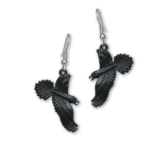 Gothic Black Raven Black Crow Dangle Earrings by Real Metal #1053
