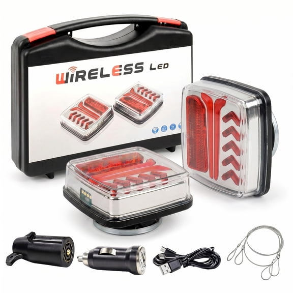 VOLIVO Wireless Trailer Lights Magnetic, 12-24V Led Wireless Tail Lights for Trailer, Rechargeable Towing Light Kit with Strong Magnets Base for Trucks RV Camper Boat Caravan Vehicle
