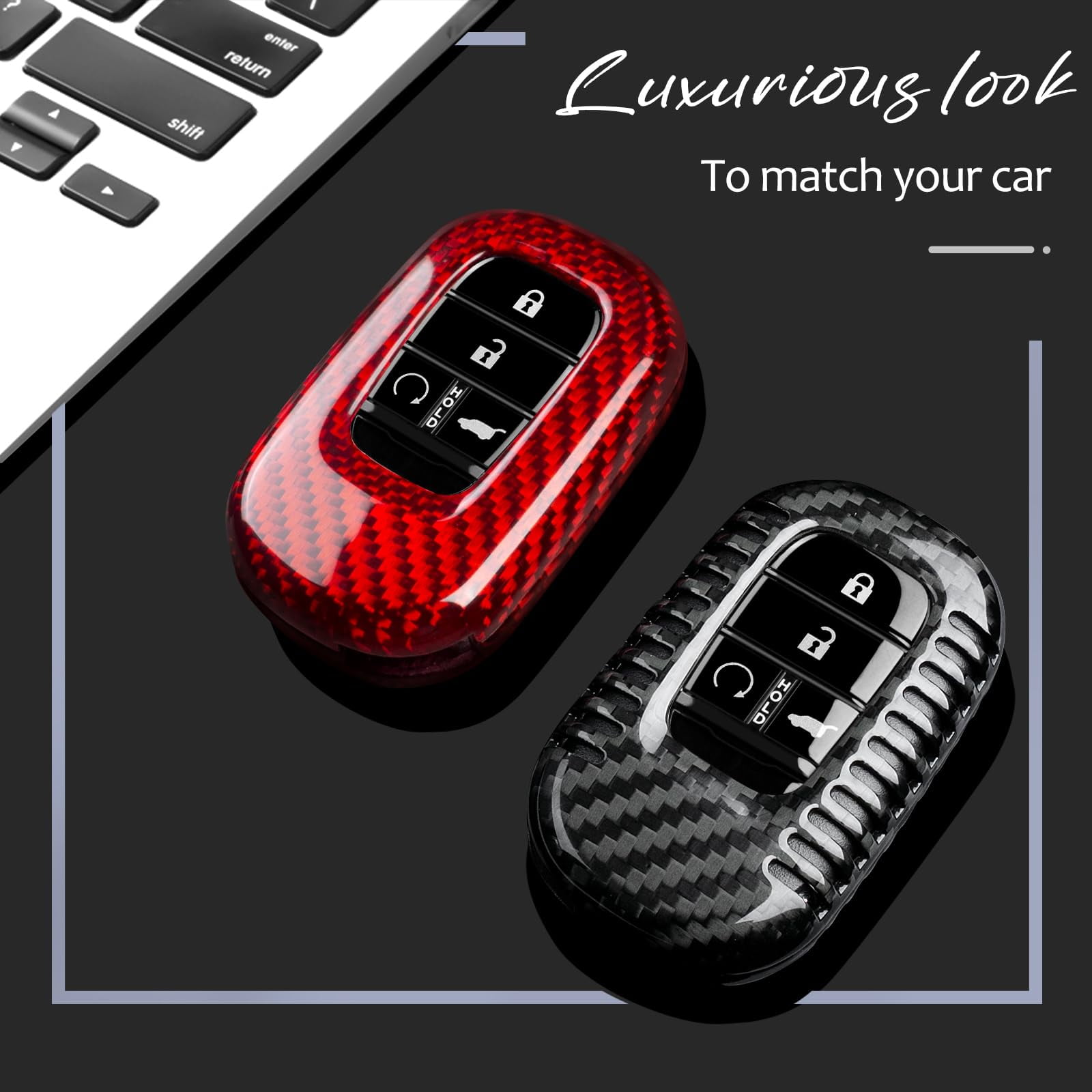 Key Fob Cover Compatible with Honda,Real Carbon Fiber Key Fob Case fits for Honda Civic Type R Key Shell fits for Accord Civic HR-V CR-V Pilot Sport SI EX EX-L Accessories 2023 2024