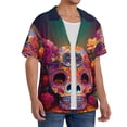 thumbnail image 4 of Honeii 's Vintage Patterned Skull for men's short-sleeved button-up collared shirt featuring a pocket, perfect for beach vacations, and travel adventures., 4 of 5