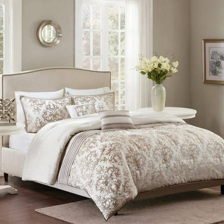 KING Comforter Bedding Set Cream- Champagne Damask Jacquard Luxury 5
