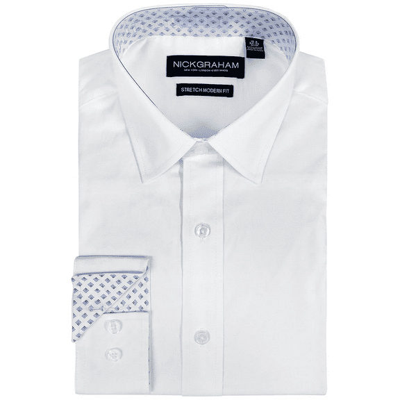 Nick Graham WHITE Men's Modern Fit Dress Shirt, Small 14.5-15 34/35
