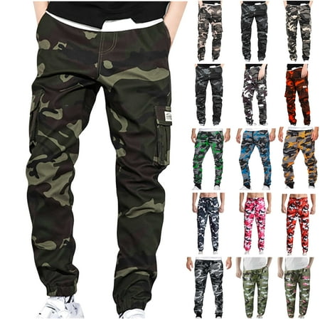 QATAINLAV Hiking Cargo Pants for Men Camo Military Combat Joggers Sweatpants Casual Baggy Elastic Waist Work Trousers with Pockets Gifts for Mom Khaki XL