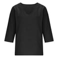thumbnail image 4 of Oversized Tshirts for Women Casual V Neck 3/4 Sleeve Linen Blouse Loose Fit Solid Color Black Summer Tops for Women, 4 of 5