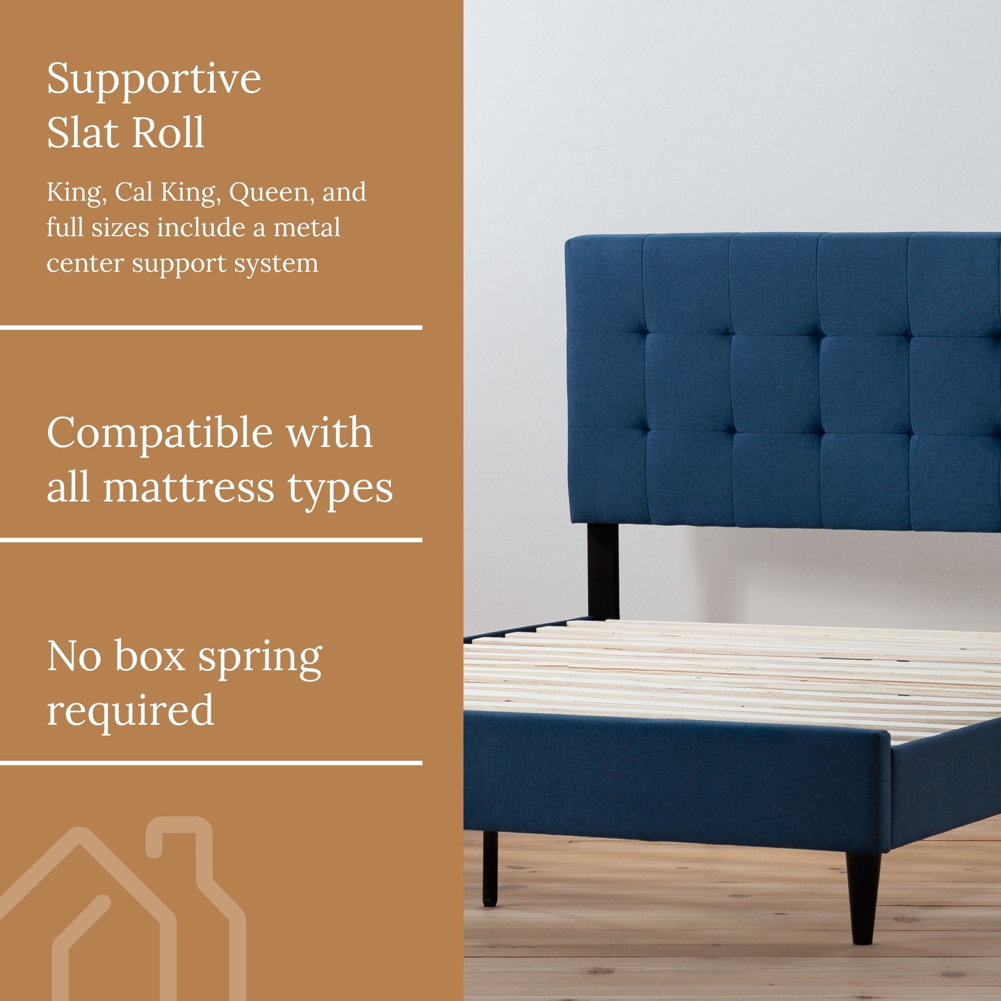 Rest Haven Ells Square Tufted Upholstered Bed, King, Navy
