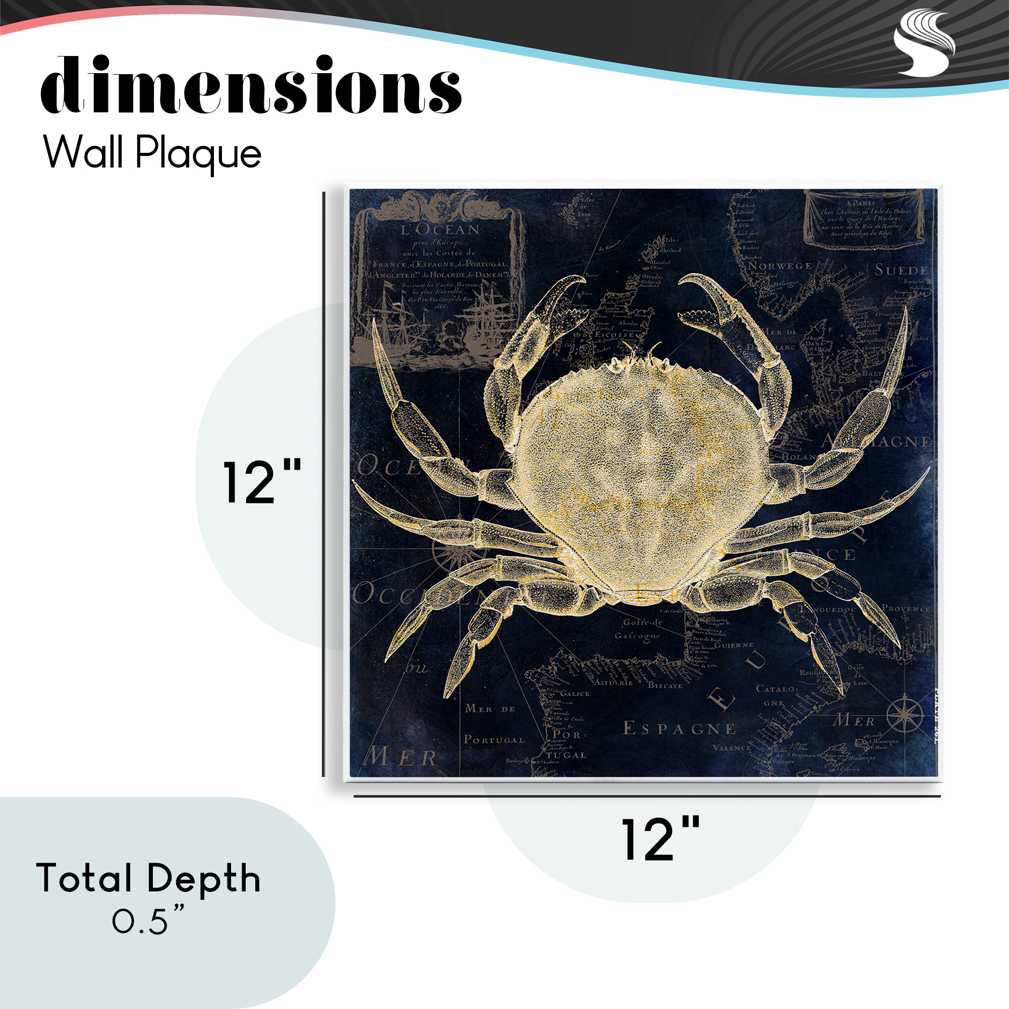 Crab Contour over Map Wall Plaque Art, design by Sasha