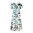 thumbnail image 4 of Penkiiy Women's Summer Casual Short Sleeve Crewneck Feather Print Swing Dress Flowy Tiered Maxi Beach Dress with Pockets L White, 4 of 6