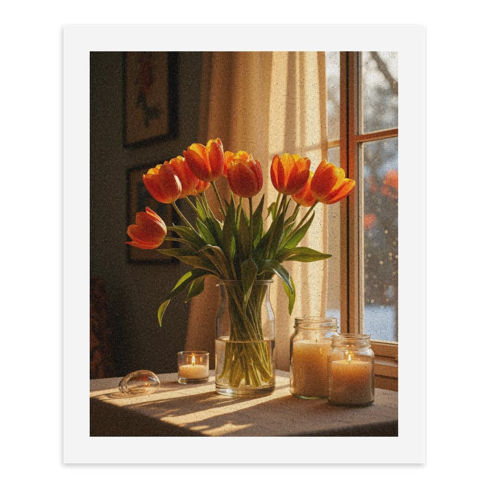 Paint By Numbers Kit for Adults Beginner - DIY Warm Light Tulip Vase Candles Canvas Painting Kits for Adults, Frameless Paint By Number for Adults for Home Wall Decor 16x20 Inch