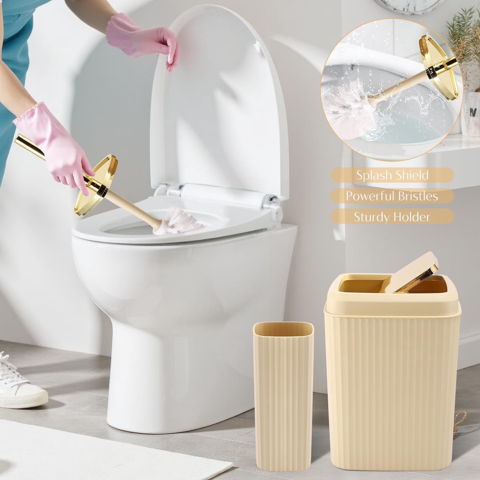 17PCS Bathroom Accessories Bathroom Set Black Bathroom Accessories,Toilet Brush, Trash Can, Qtip Holder Dispenser& 3PCS Soap Dispenser