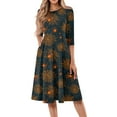 thumbnail image 2 of FrzhBrz Halloween Dresses for Women 3/4 Sleeve A-Line Midi Dress Non Spooky Cute Halloween Printed Outfits Swing Dresses, 2 of 5