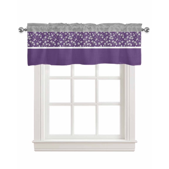 Purple Grey Flowers Kitchen Valances for Windows Farmhouse Linen Window Valance Curtain for Living Room Window Treatment Classic Botanical Art Elegant Valance Rod Pocket Topper Drape, 42 x 18 Inch
